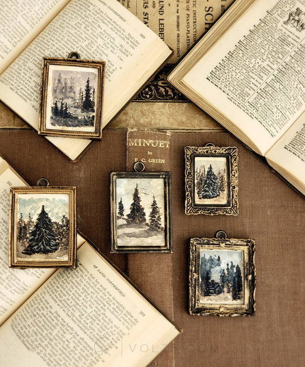 Original Miniature art in a vintage inspired frame | 011 grand pine